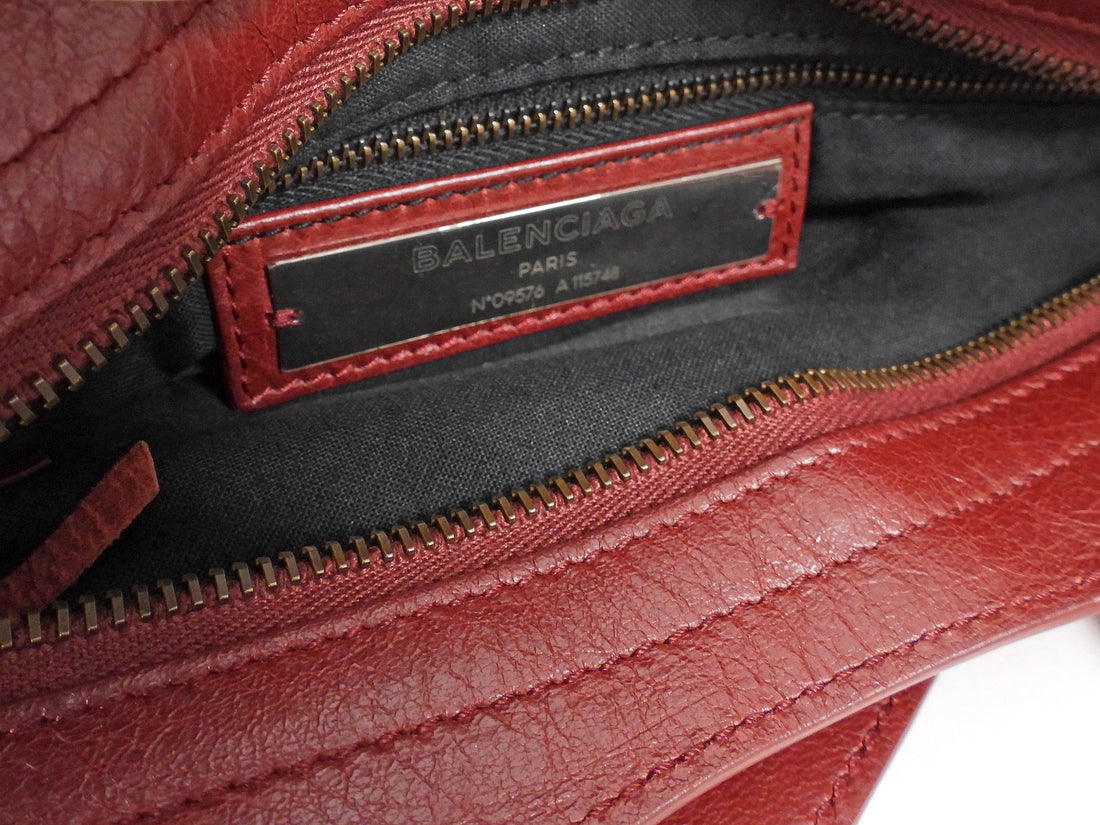 Balenciaga Burgundy Lambskin Leather Classic City Moto Bag