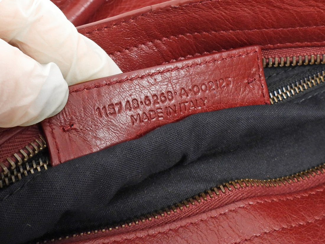 Balenciaga Burgundy Lambskin Leather Classic City Moto Bag