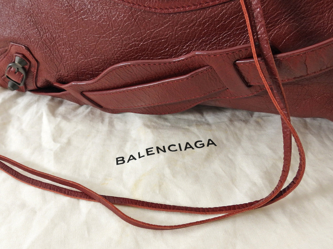 Balenciaga Burgundy Lambskin Leather Classic City Moto Bag