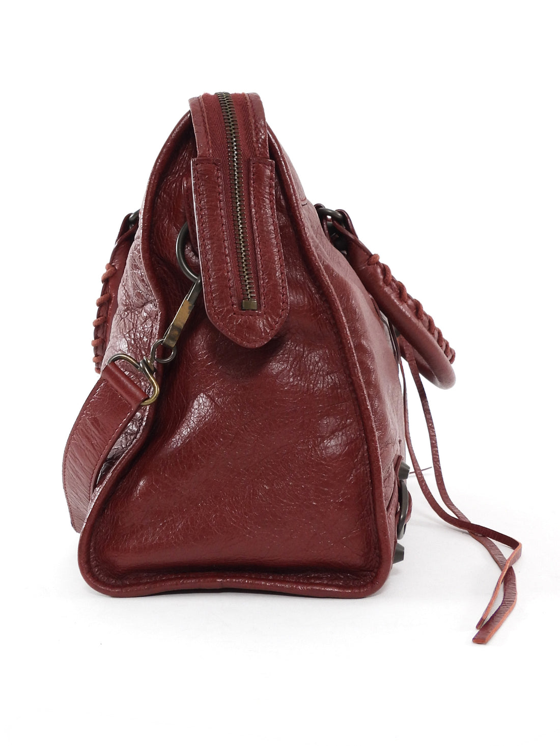 Balenciaga Burgundy Lambskin Leather Classic City Moto Bag
