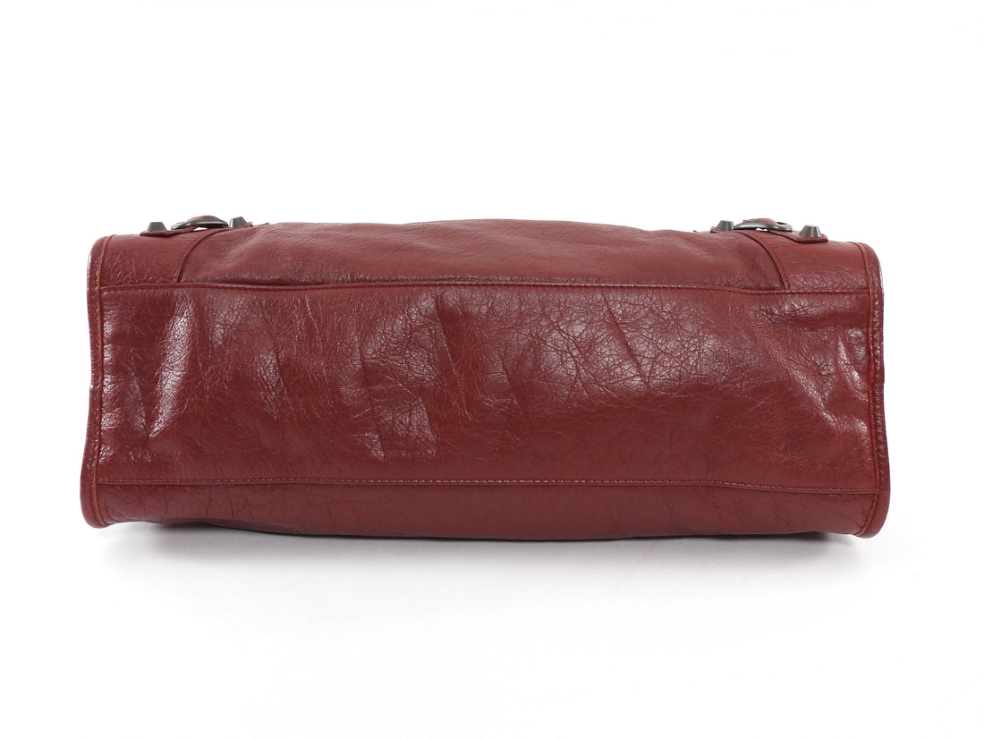 Balenciaga Burgundy Lambskin Leather Classic City Moto Bag