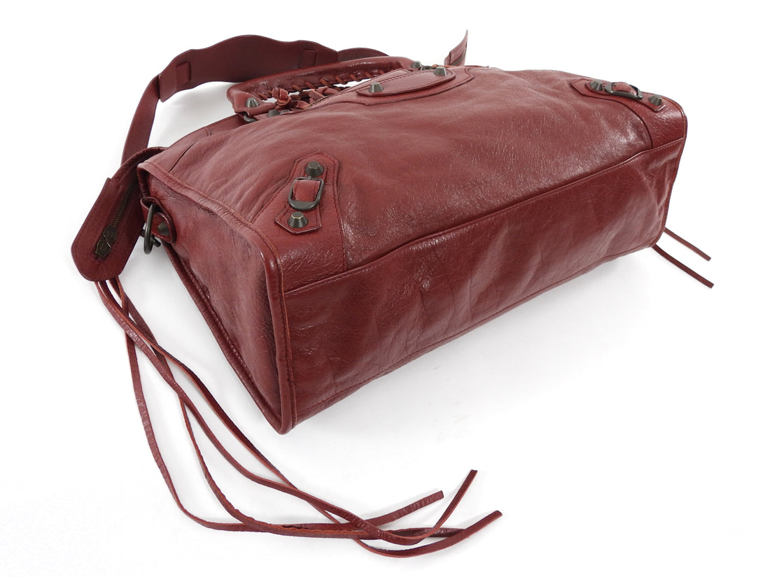 Balenciaga Burgundy Lambskin Leather Classic City Moto Bag