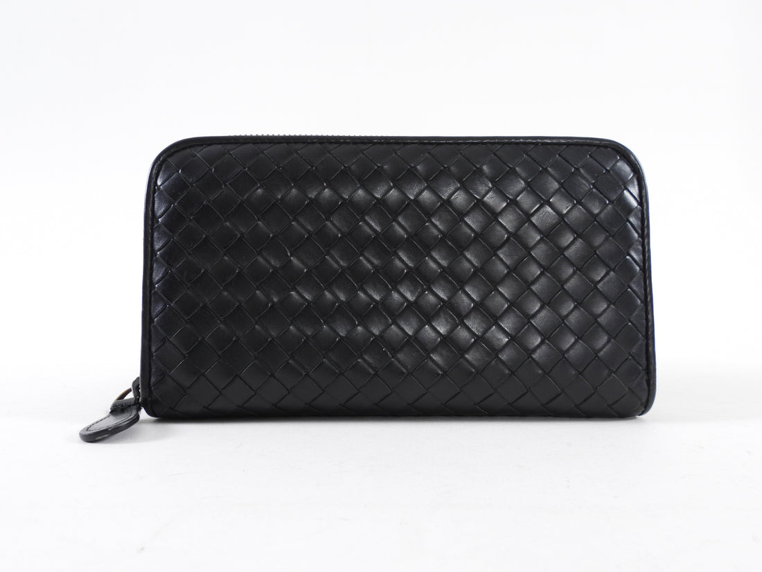 Bottega Veneta Black Intrecciato Leather Continental Zip Wallet