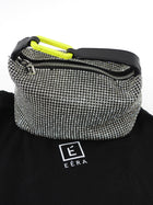 Eera Chartreuse Buckle Black Crystal Mesh Moonbag