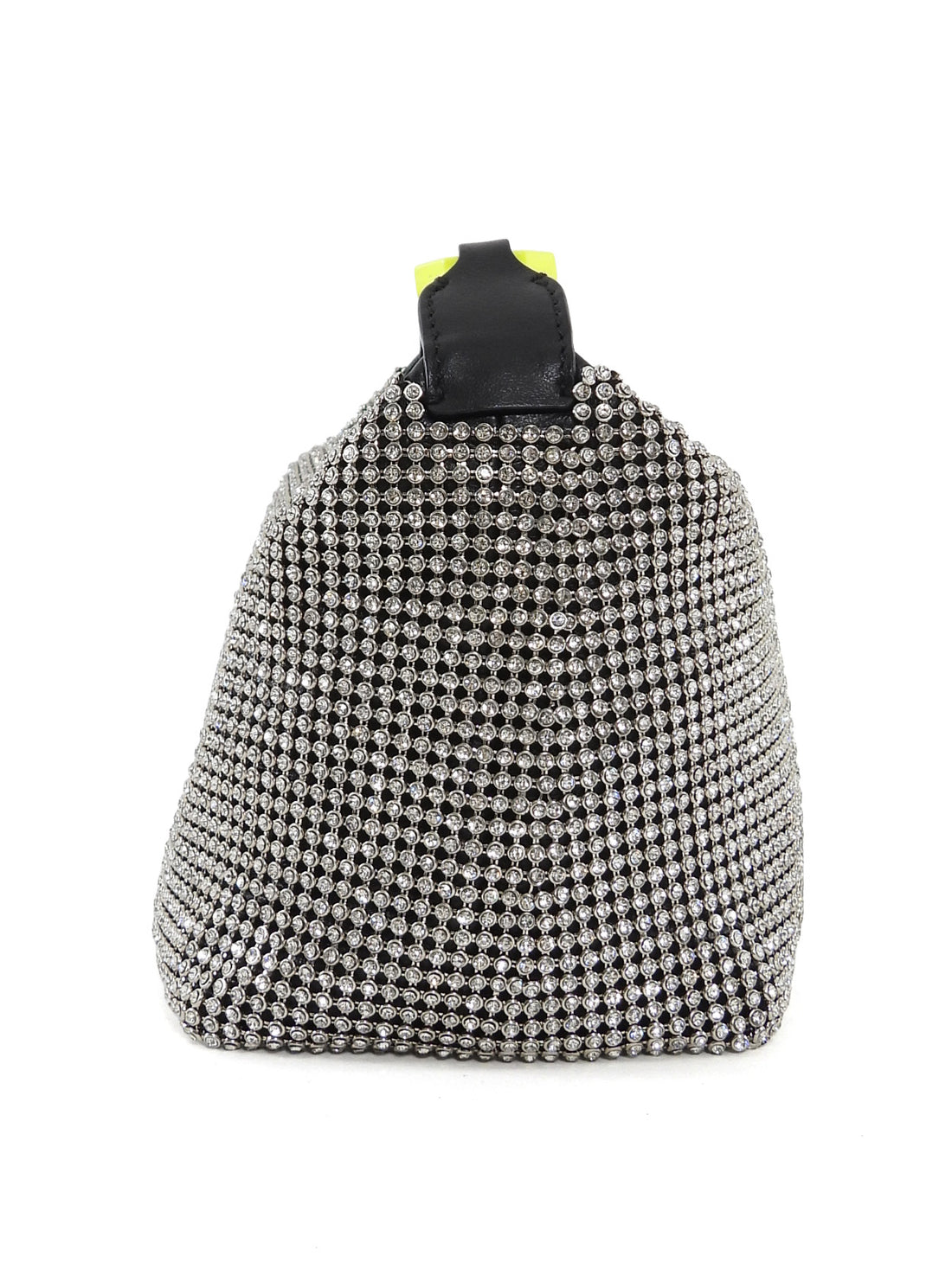 Eera Chartreuse Buckle Black Crystal Mesh Moonbag
