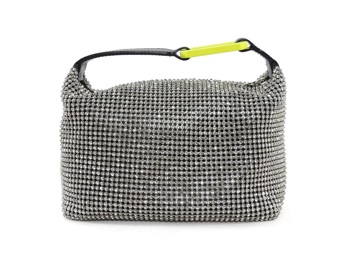 Eera Chartreuse Buckle Black Crystal Mesh Moonbag