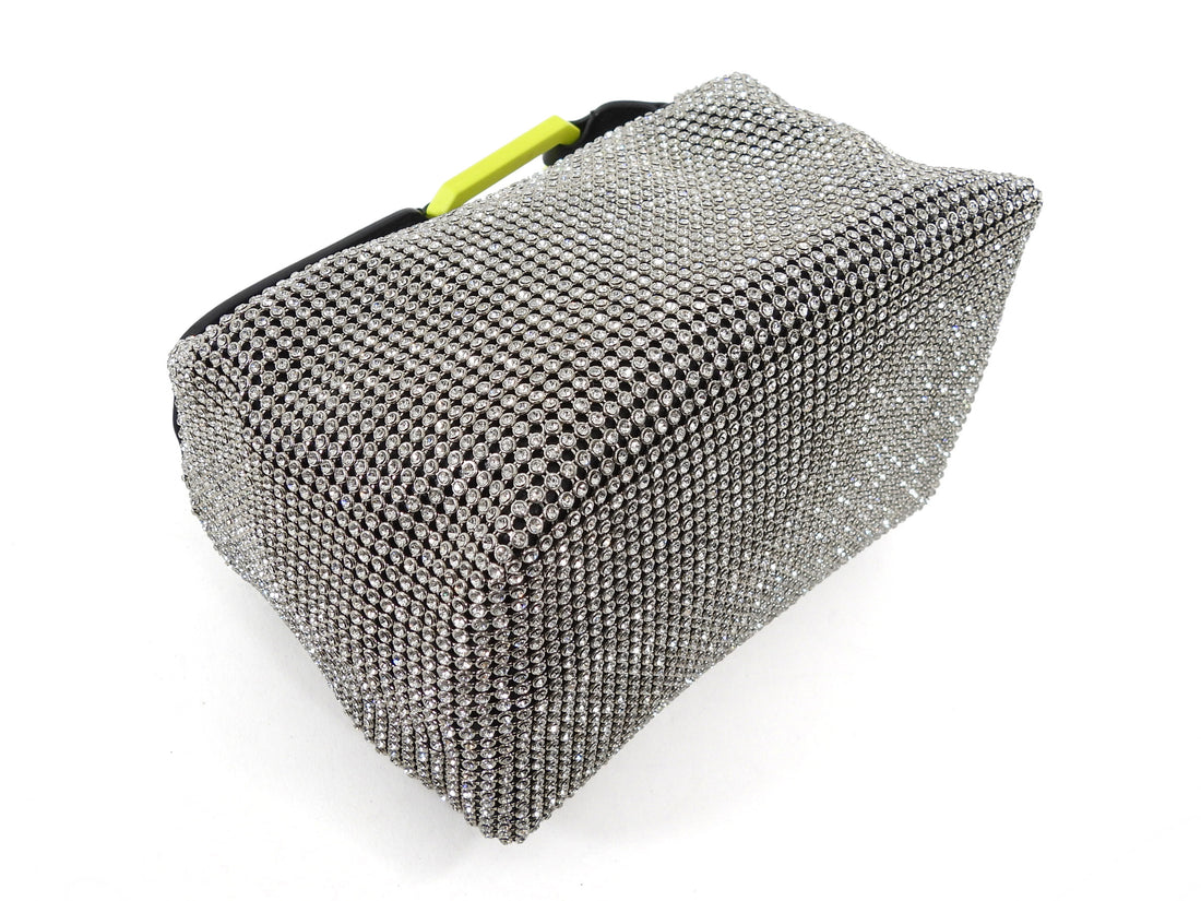 Eera Chartreuse Buckle Black Crystal Mesh Moonbag