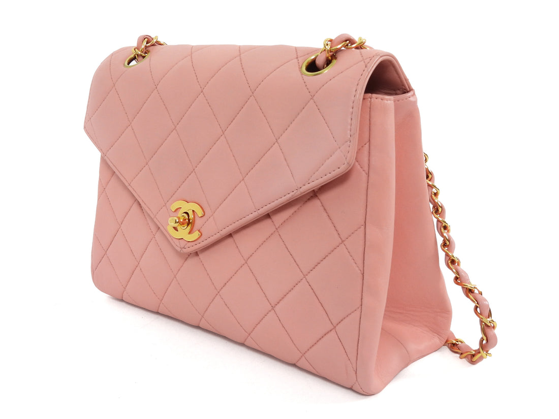 Chanel Vintage 1996 Pink Quilted Leather Medium Envelope Chain Flap Bag