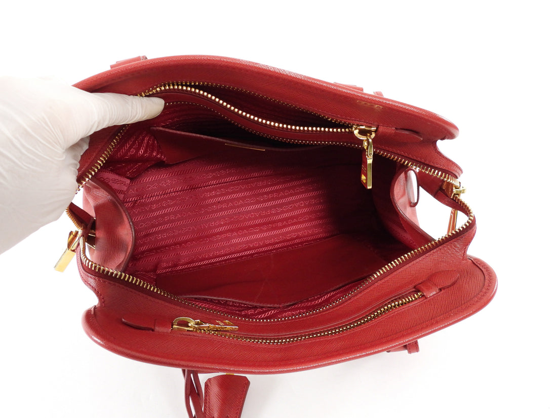 Prada Red Ivory Bicolor Saffiano Leather Handbag