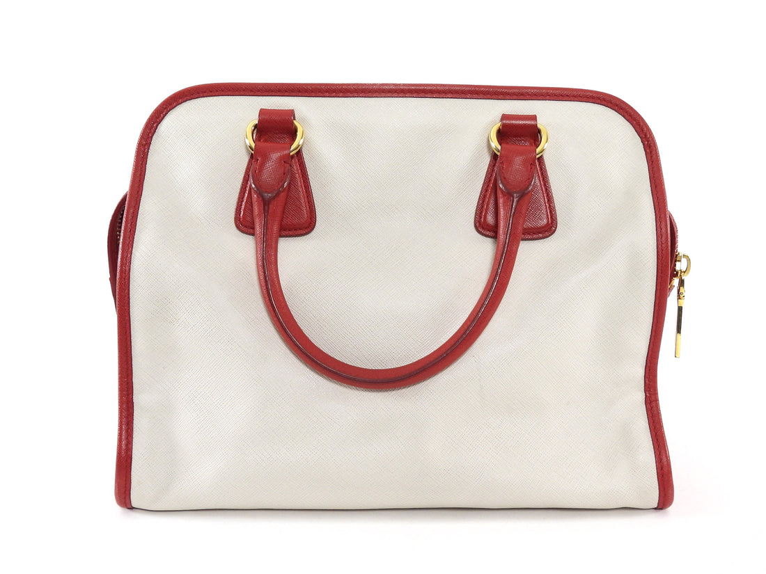 Prada Red Ivory Bicolor Saffiano Leather Handbag