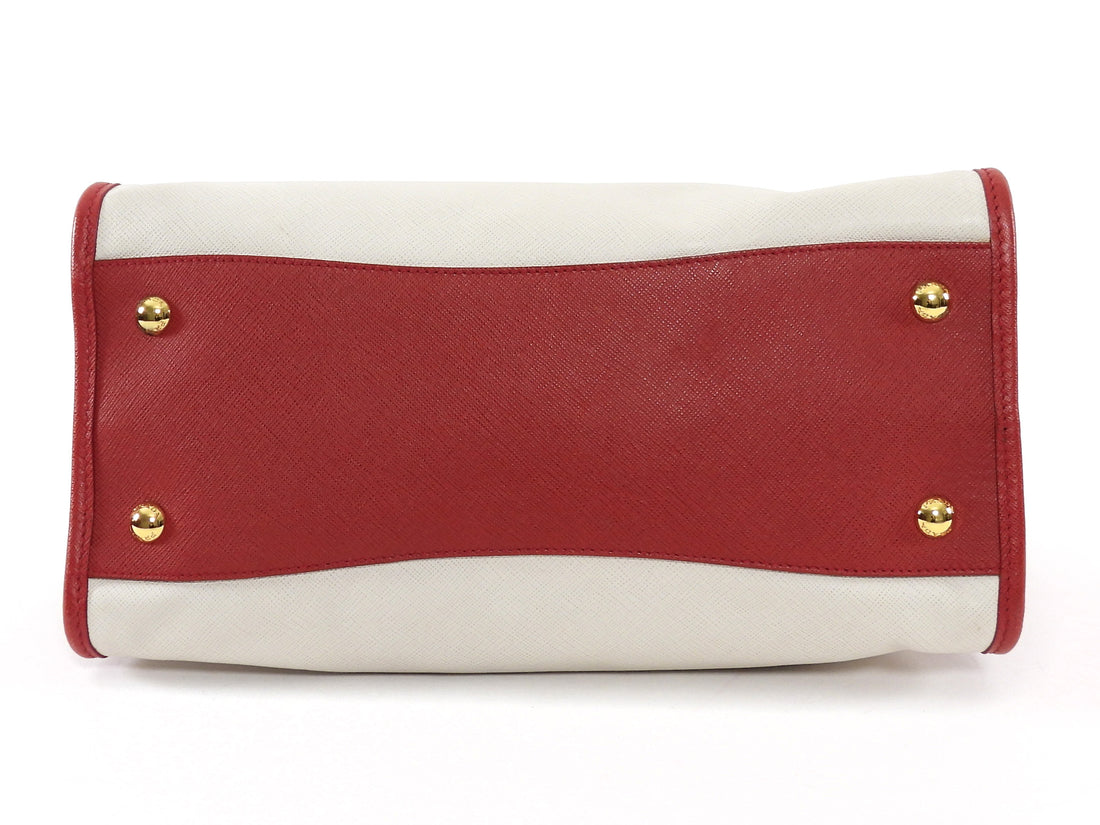 Prada Red Ivory Bicolor Saffiano Leather Handbag