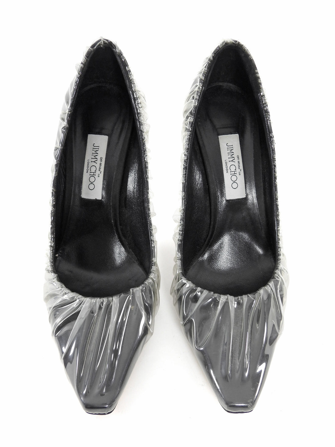 Jimmy Choo x Off-White Anne Black Satin Clear Vinyl Wrap Pumps - 42