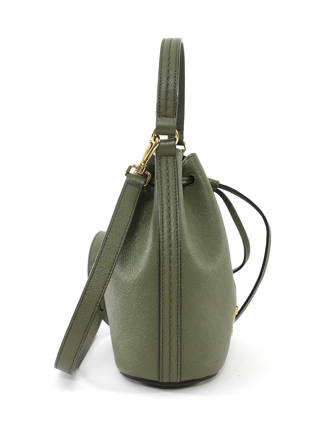 Tod's Olive Green Leather T Timeless Micro Two Way Bucket Bag