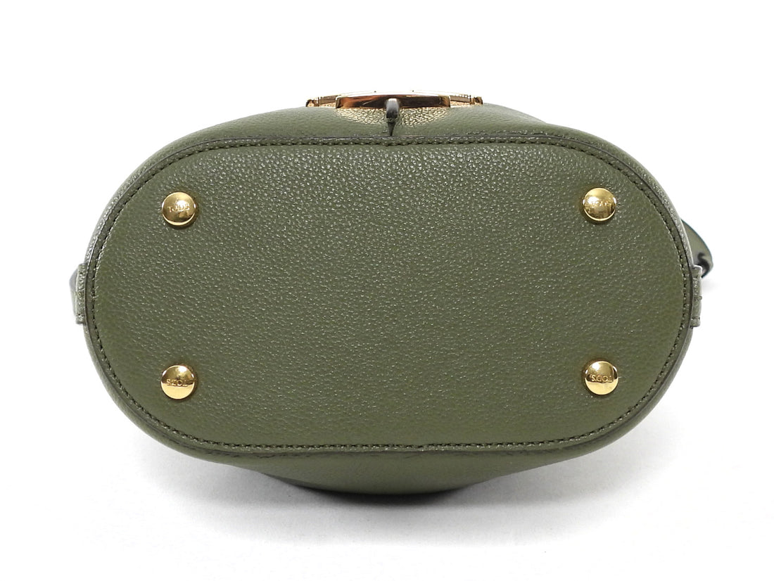 Tod's Olive Green Leather T Timeless Micro Two Way Bucket Bag