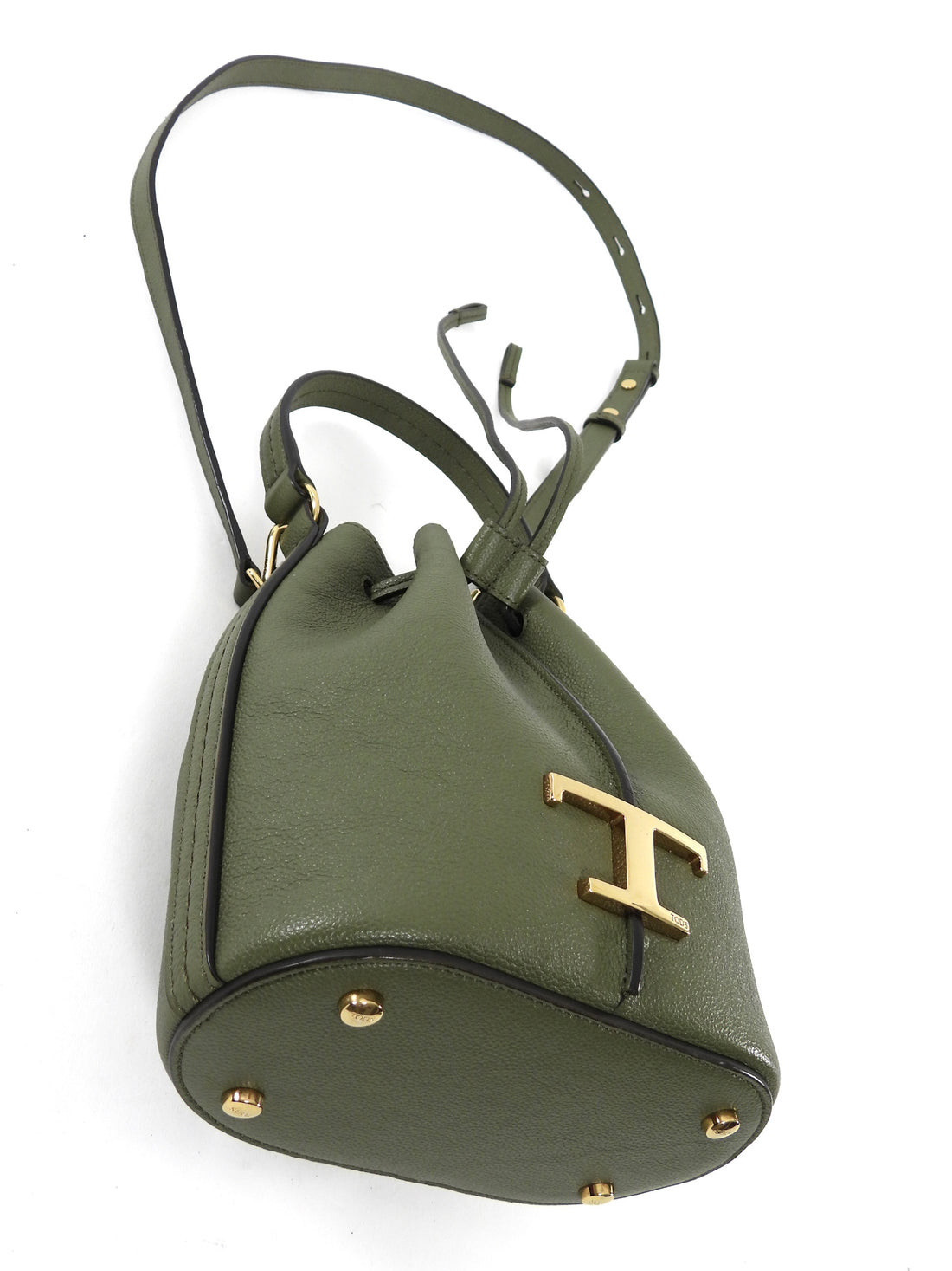 Tod's Olive Green Leather T Timeless Micro Two Way Bucket Bag