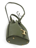 Tod's Olive Green Leather T Timeless Micro Two Way Bucket Bag