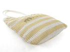 Miu Miu Beige White Woven Stripe Linen Logo Shoulder Tote Bag with Pouch