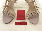 Valentino Taupe Nude Leather Rock Stud Kitten Heel Slingback Sandals - 36.5