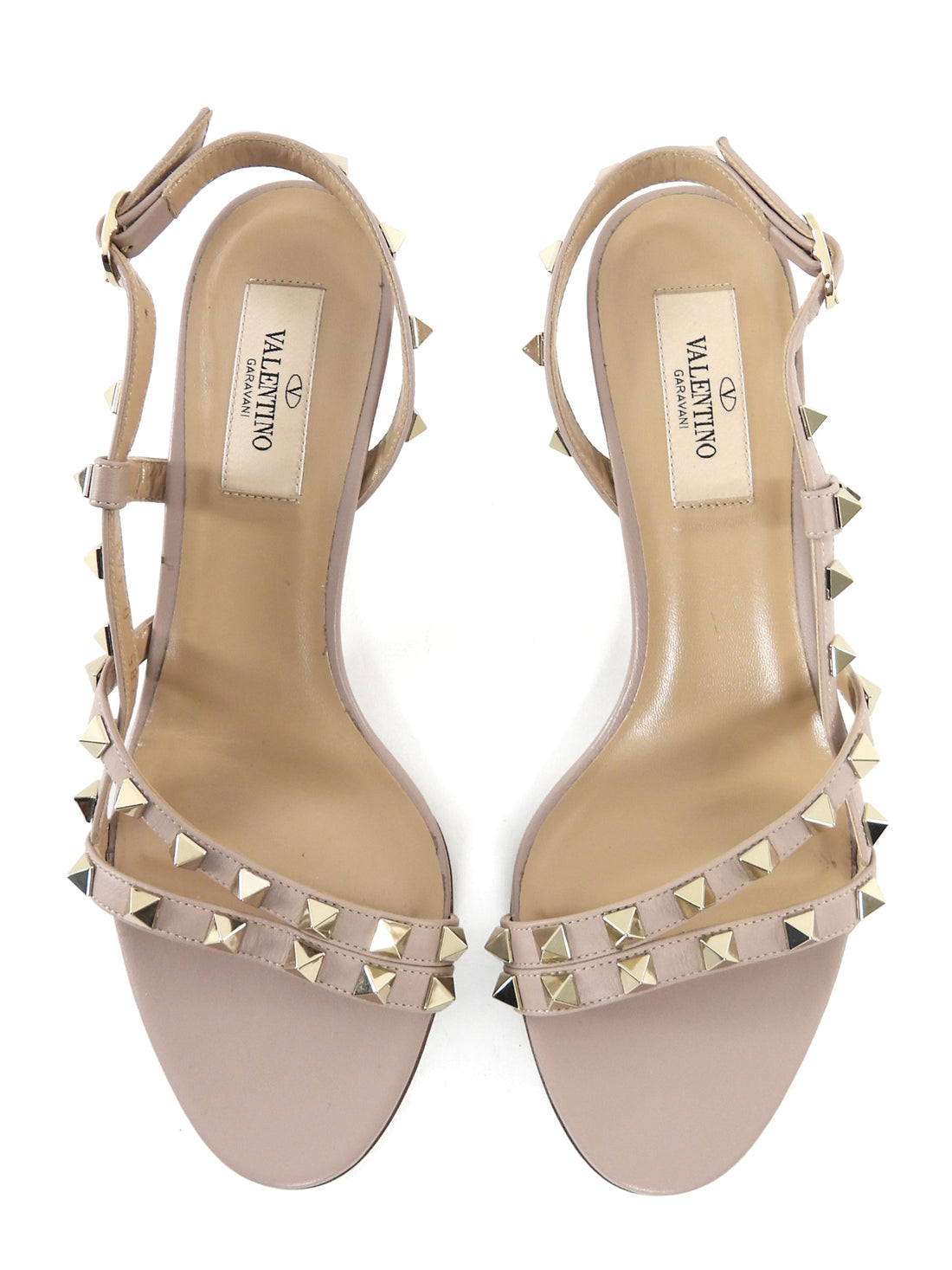 Valentino Taupe Nude Leather Rock Stud Kitten Heel Slingback Sandals - 36.5