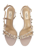 Valentino Taupe Nude Leather Rock Stud Kitten Heel Slingback Sandals - 36.5