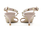 Valentino Taupe Nude Leather Rock Stud Kitten Heel Slingback Sandals - 36.5