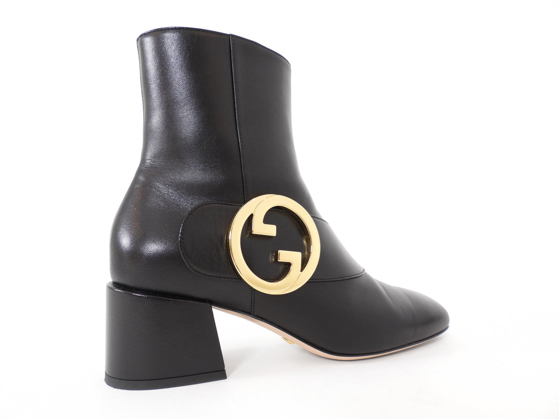 Gucci Blondie Leather Medallion Ankle Boots Black - 39.5