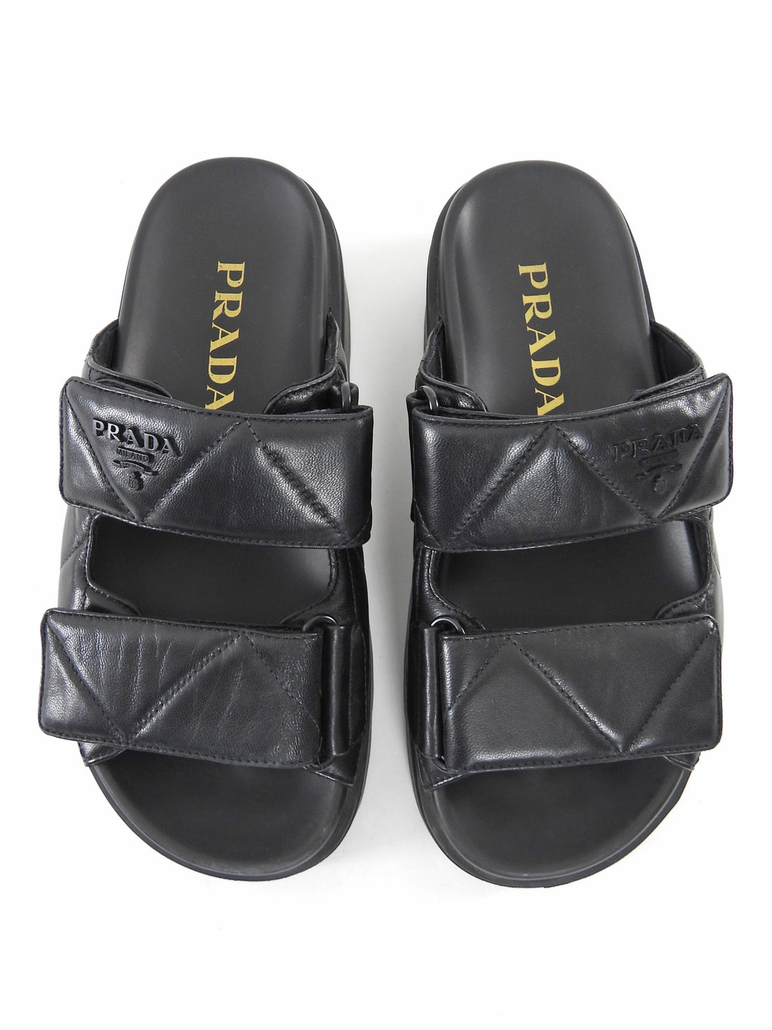 Prada Black Quilted Leather Double Strap Platform Slides - 35.5 (fits 37)