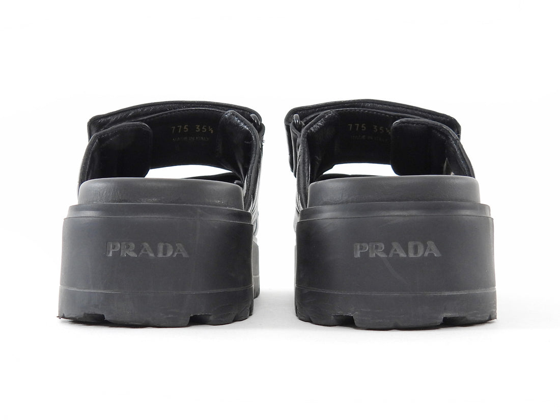 Prada Black Quilted Leather Double Strap Platform Slides - 35.5 (fits 37)