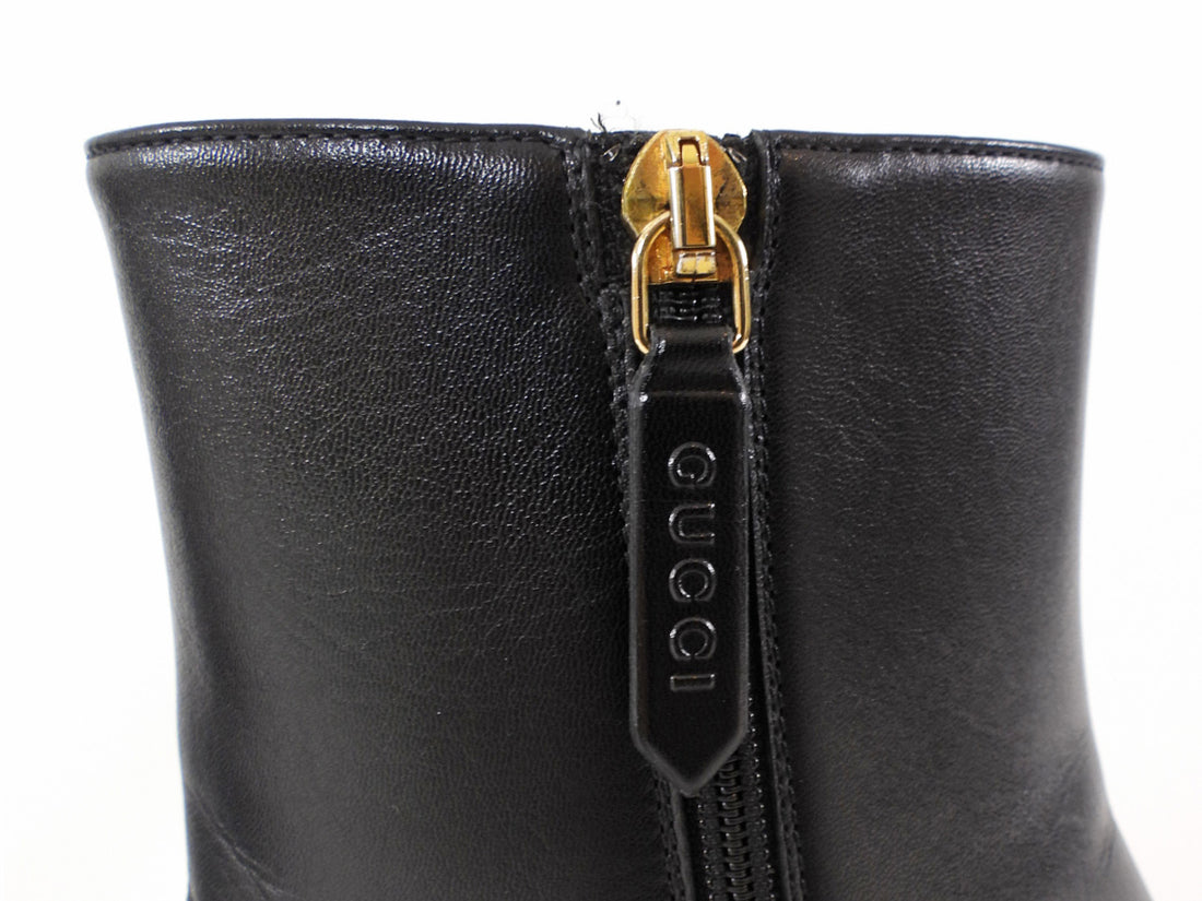 Gucci Blondie Leather Medallion Ankle Boots Black - 39.5