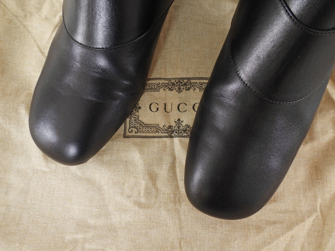 Gucci Blondie Leather Medallion Ankle Boots Black - 39.5