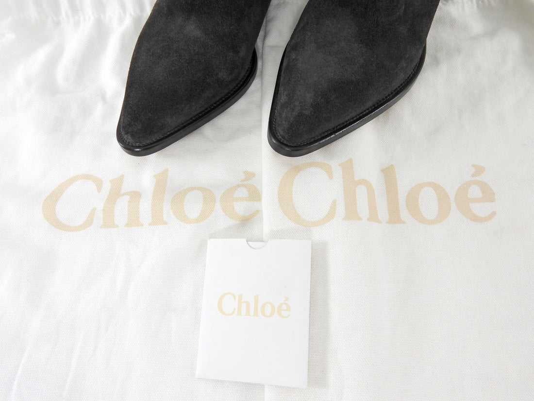 Chloe Black Rylee Buckle Suede Leather Ankle Boots - 36.5 (runs small)