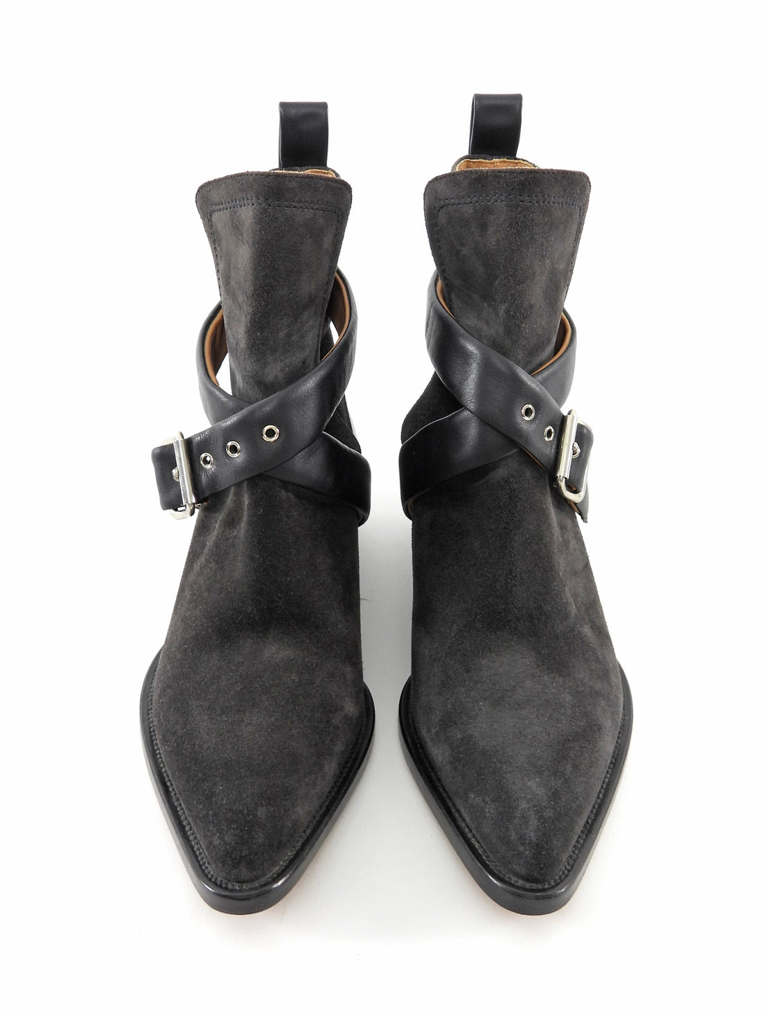 Chloe Black Rylee Buckle Suede Leather Ankle Boots - 36.5 (runs small)