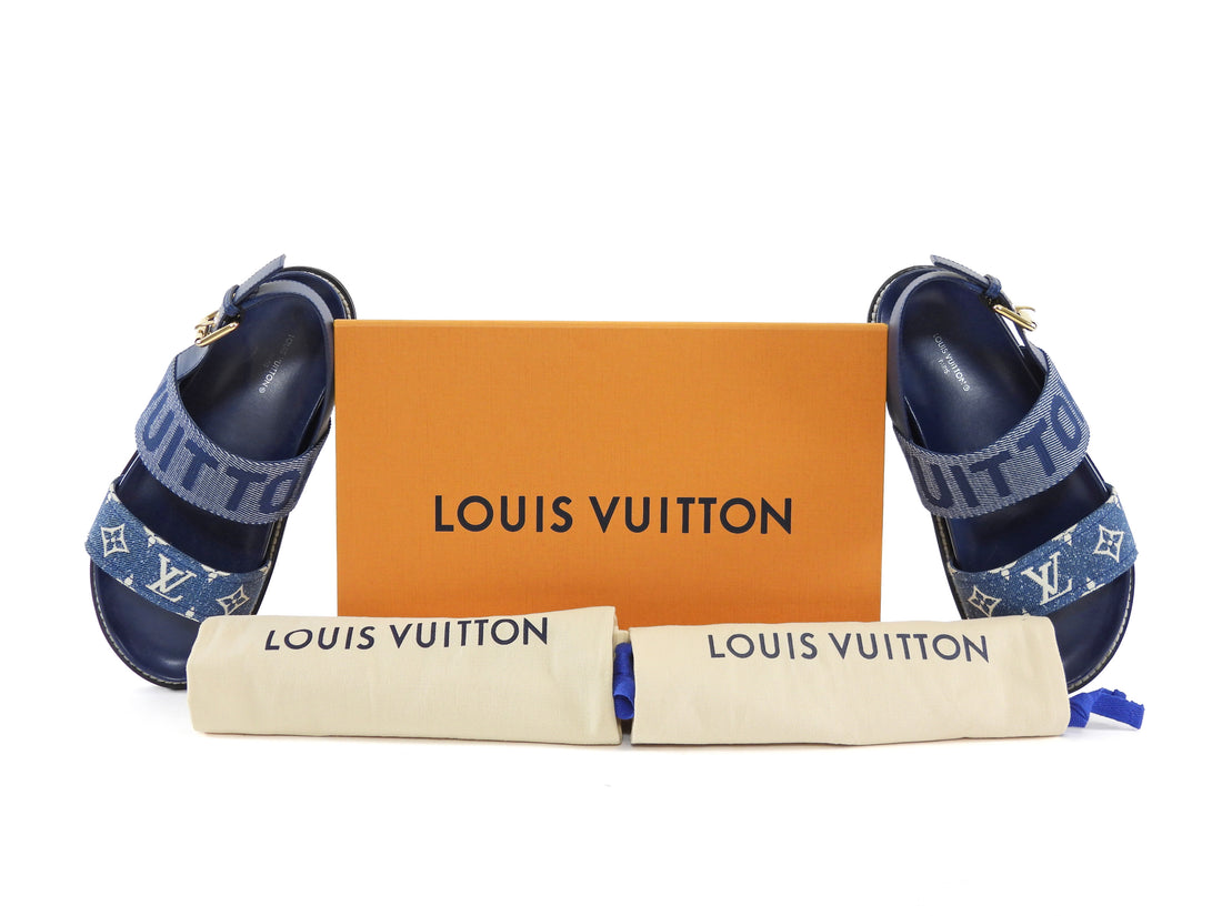 Louis Vuitton Blue Denim LV Monogram Paseo Flat Sandal - 38 (fits 7.5)