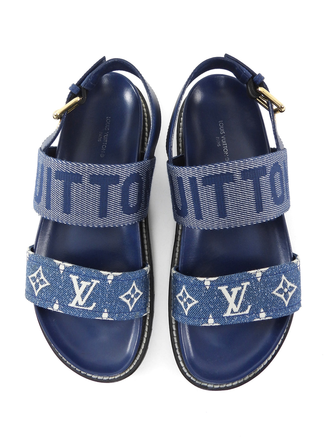 Louis Vuitton Blue Denim LV Monogram Paseo Flat Sandal - 38 (fits 7.5)
