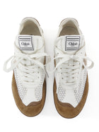 Chloe White Brown Mesh Suede Combo Low Top Kick Sneakers - 37