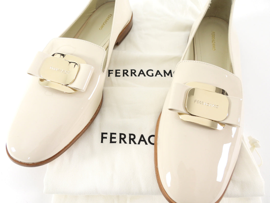 Ferragamo New Vera Patent Leather Loafer Beige - 9.5