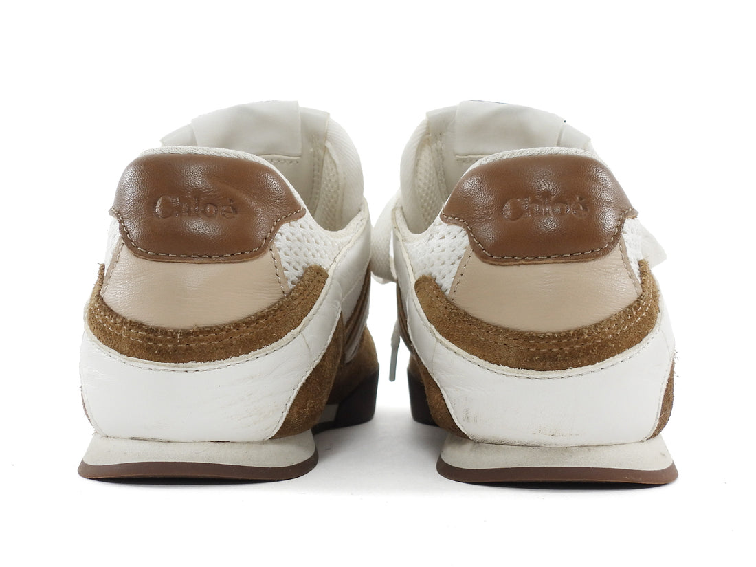 Chloe White Brown Mesh Suede Combo Low Top Kick Sneakers - 37