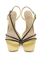 Schutz Black Gold Metallic Trim 100mm Strappy High Heel Sandals - 7.5