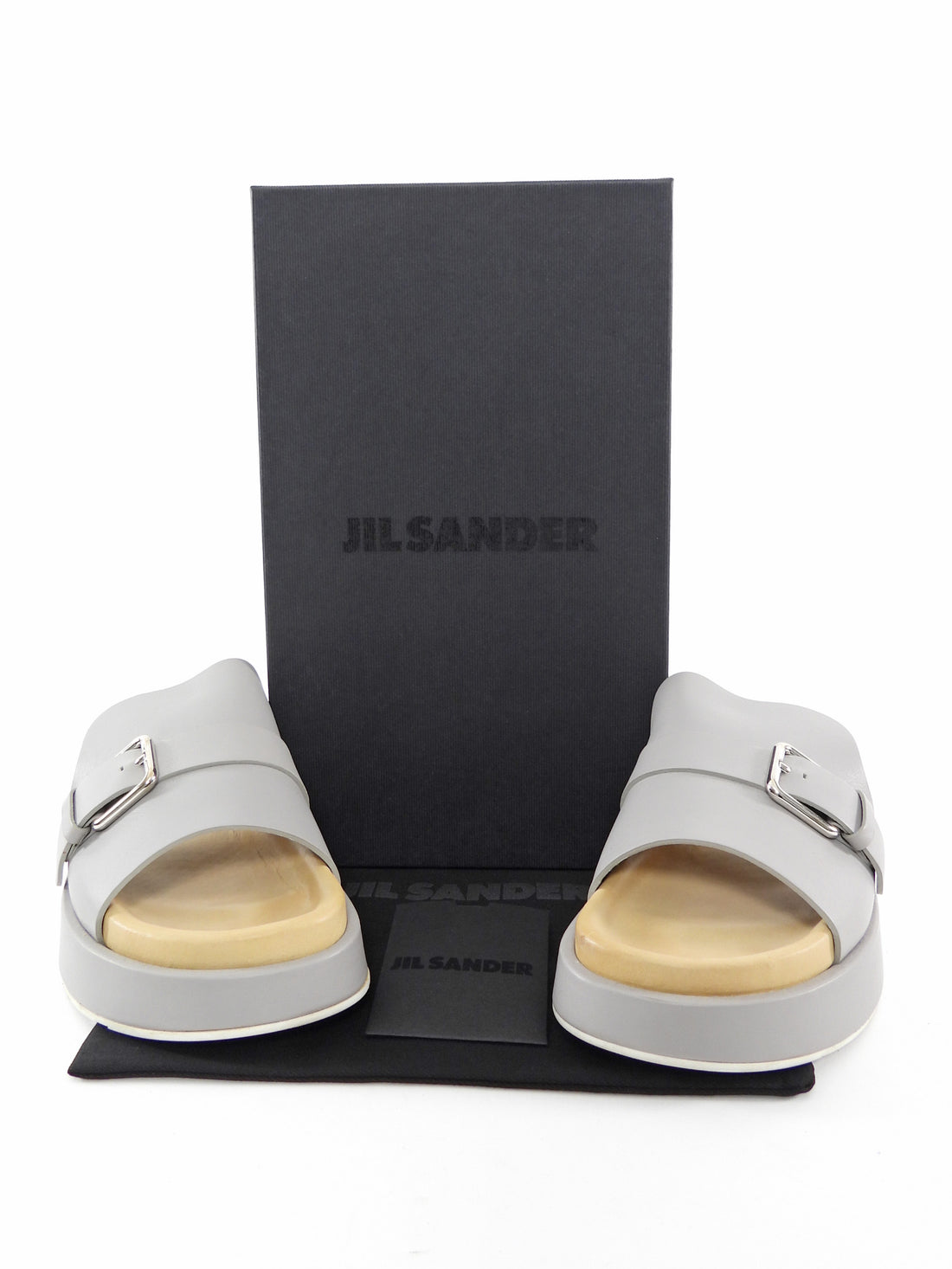 Jil Sander Grey Leather Buckled Stacked Platform Slide Sandals - 39