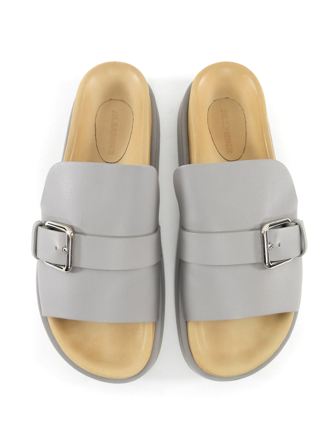 Jil Sander Grey Leather Buckled Stacked Platform Slide Sandals - 39