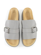 Jil Sander Grey Leather Buckled Stacked Platform Slide Sandals - 39