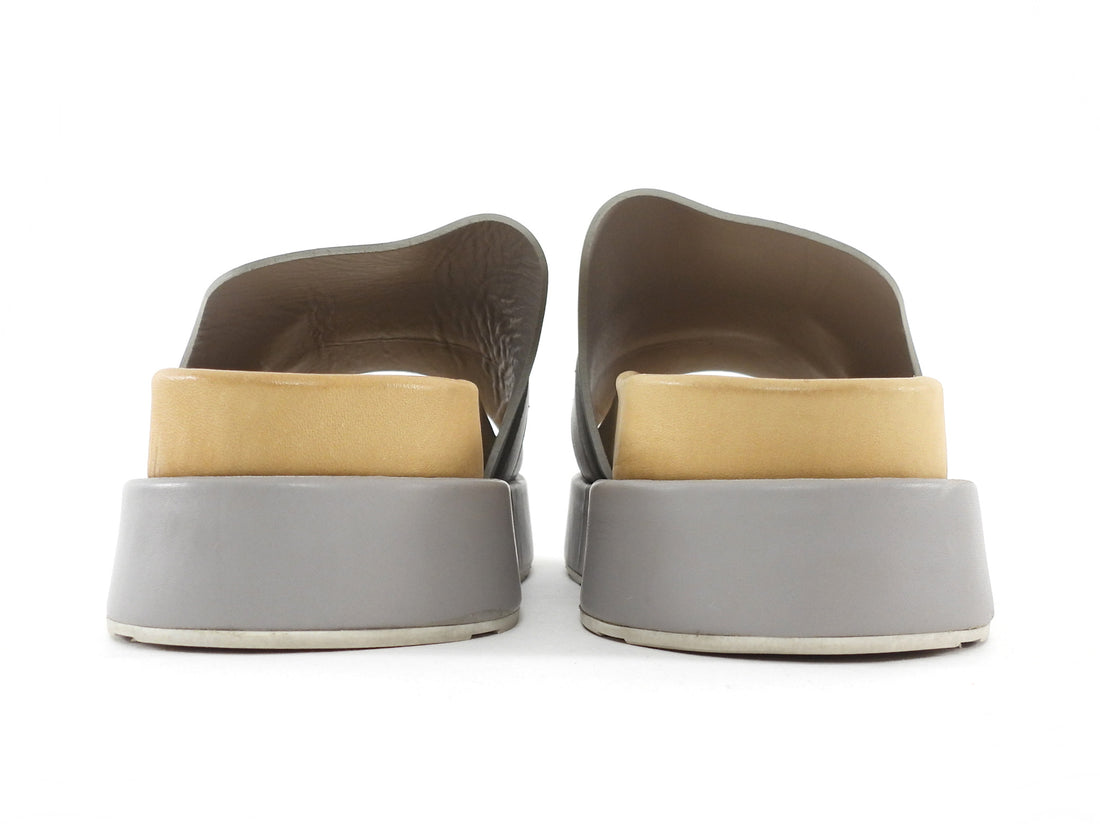 Jil Sander Grey Leather Buckled Stacked Platform Slide Sandals - 39
