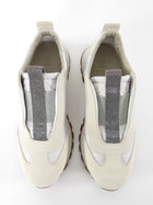 Brunello Cucinelli Ecru & White Nylon and Suede Slip on Sneakers with Monili Detail - 40