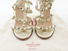 Valentino Gold Metallic Leather Rockstud Cage 90mm Block Heel Sandals - 37