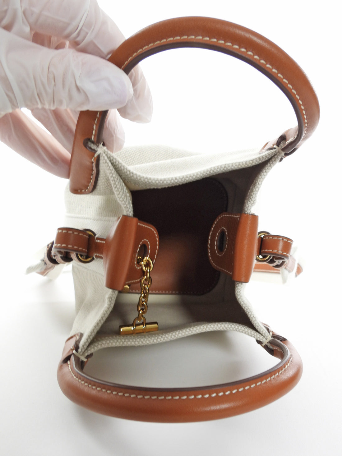 Loro Piana Micro Bale Canvas Toile and Leather Two Way Tote Bag