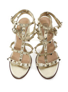 Valentino Gold Metallic Leather Rockstud Cage 90mm Block Heel Sandals - 37