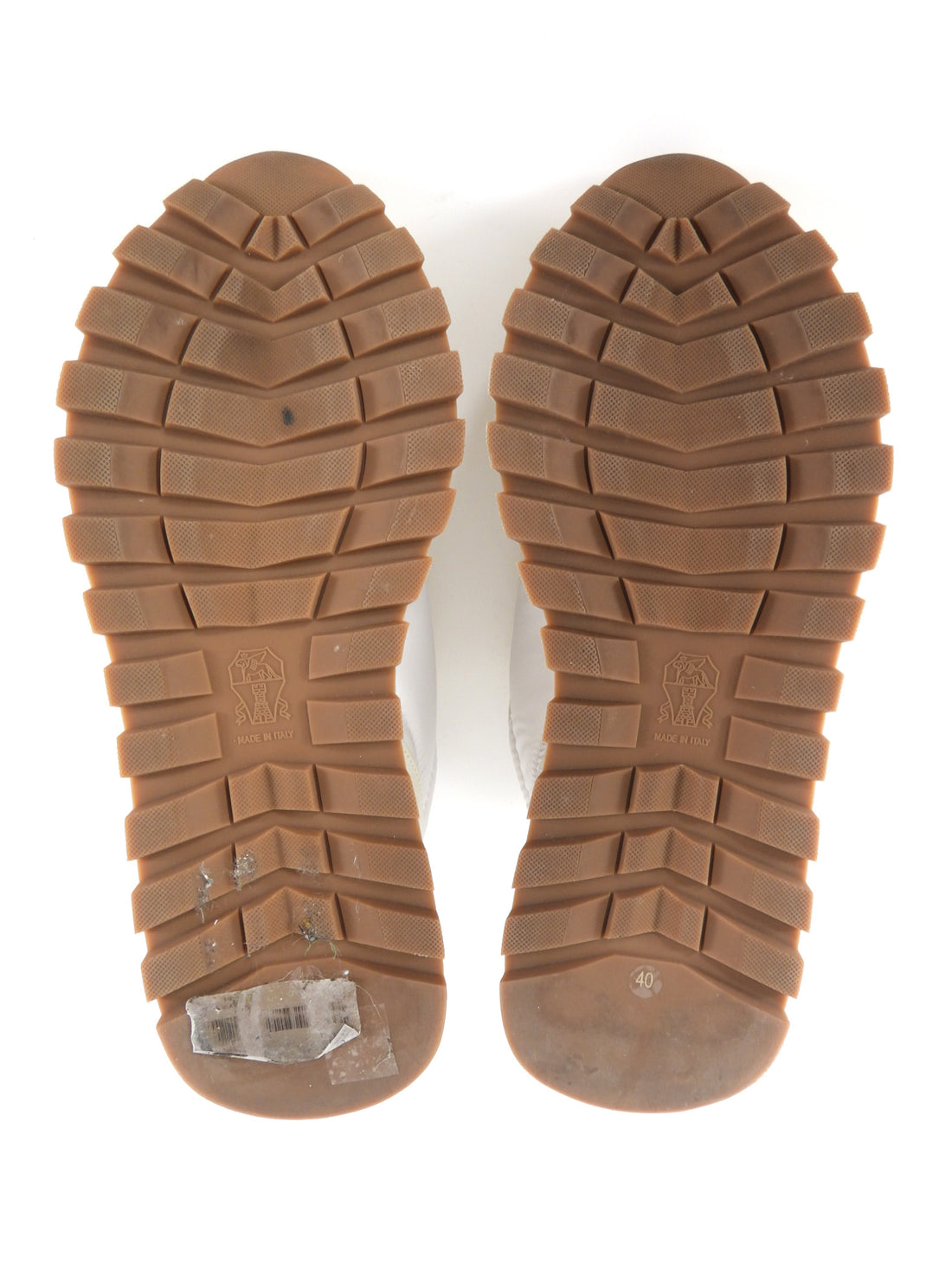 Brunello Cucinelli Ecru & White Nylon and Suede Slip on Sneakers with Monili Detail - 40