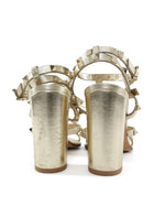 Valentino Gold Metallic Leather Rockstud Cage 90mm Block Heel Sandals - 37
