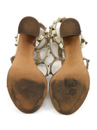Valentino Gold Metallic Leather Rockstud Cage 90mm Block Heel Sandals - 37