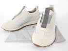 Brunello Cucinelli Ecru & White Nylon and Suede Slip on Sneakers with Monili Detail - 40